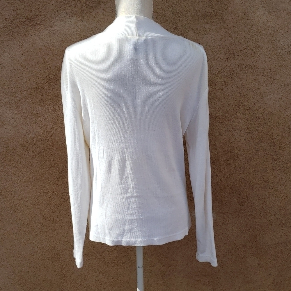 Vintage Simply Y2K Grunge Retro ribbed Knit mock neck Long Sleeve Cream sweater - Picture 5 of 7